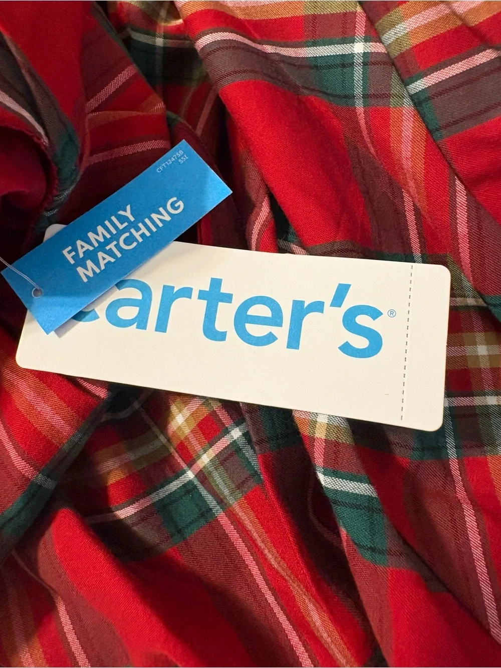 Carter’s Christmas dress girls SZ 7 red green plaid sleeveless satin holiday NWT